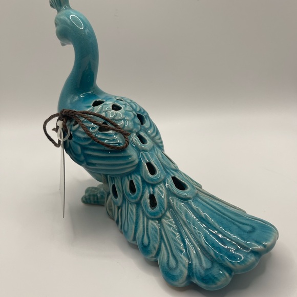 Blue Peacock Figurine Potpourri Sachet Holder Glaze Ceramic 7" - Picture 3 of 12